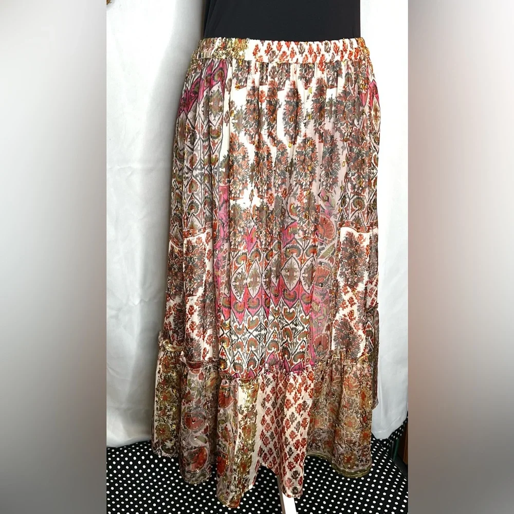 NWOT Anthropologie RD & Koko Multi Print Tiered Midi Skirt Size Medium - Picture 3 of 8